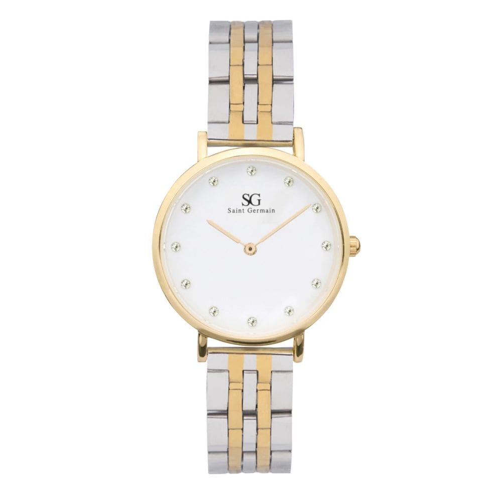 Relogio feminino dourado e prata Madison Diamond Bicolor Gold 32mm Saint Germain