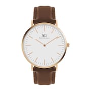 Relógio masculino branco e rose pulseira de Couro marrom Bronx Rosé Gold 40mm Saint Germain