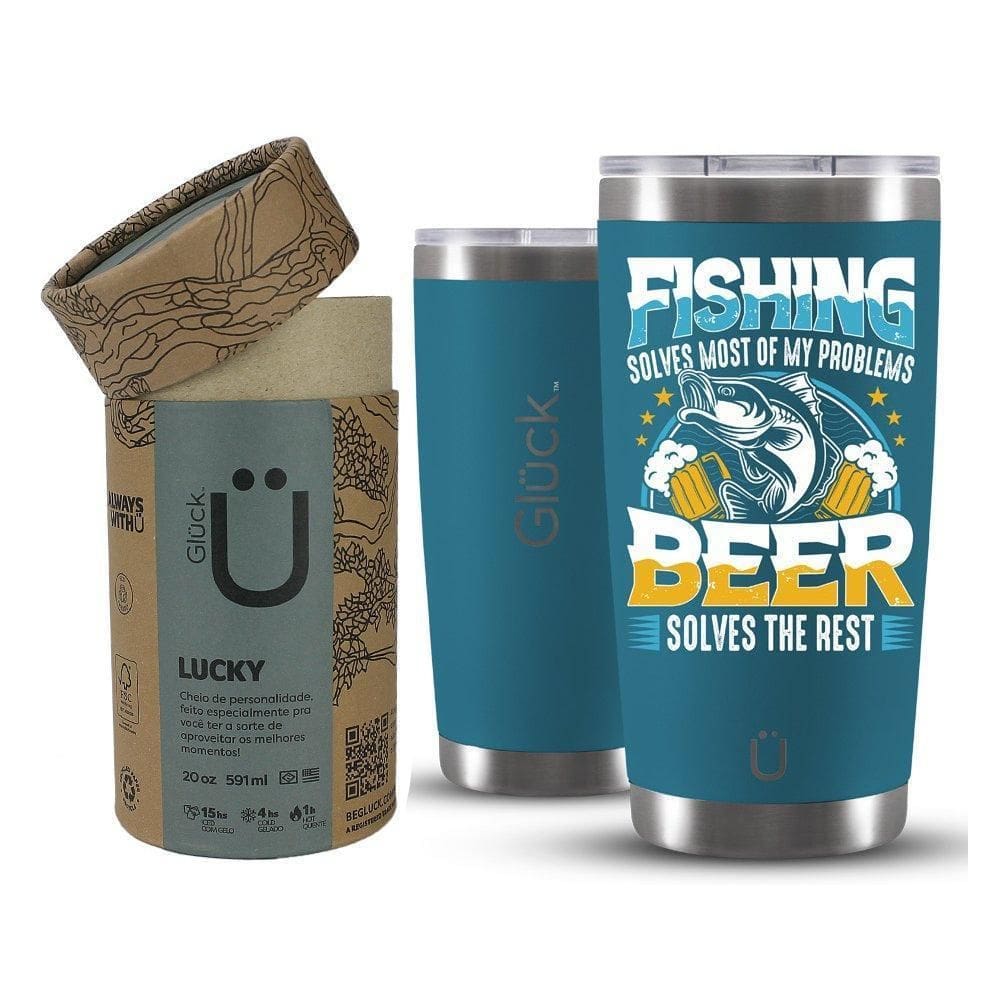 Copo Térmico Gluck Lucky Future Fishing & Beer Solves P Blue