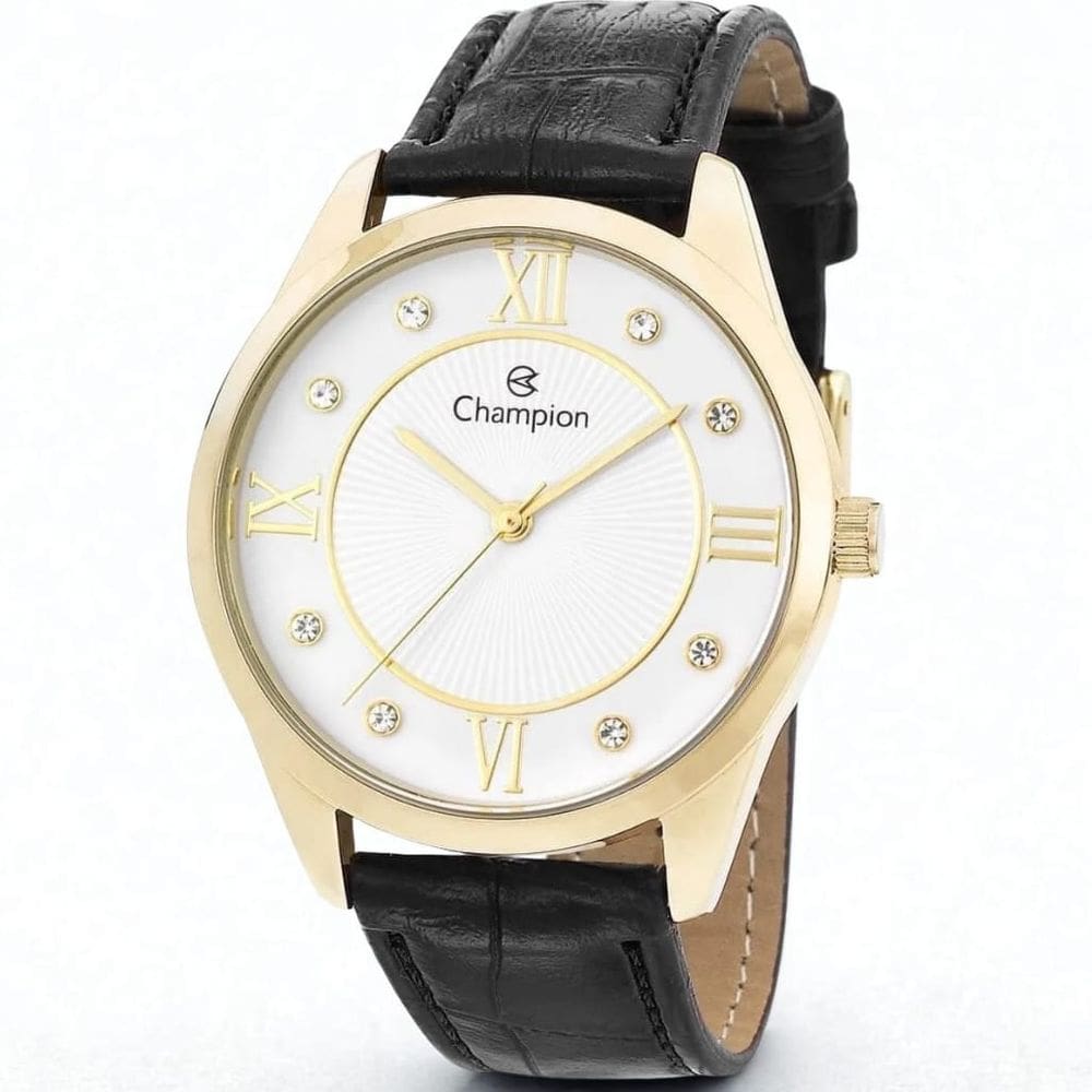 Relogio feminino dourado pulseira de couro 36mm Champion CN28268B