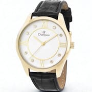 Relogio feminino dourado pulseira de couro 36mm Champion CN28268B