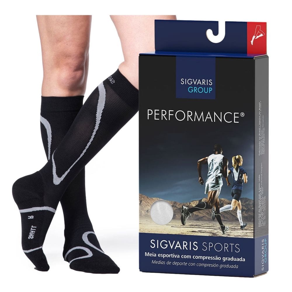 Meia 3/4 para Esporte Sigvaris Performance 20-30mmHg Preta