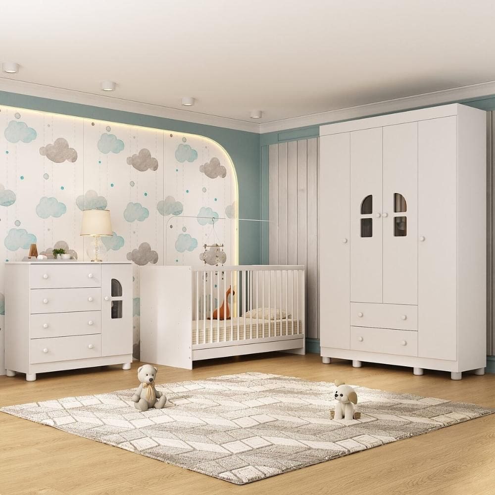 Quarto de Bebê Completo com Berço 3 em 1 para Colchão 130x60cm Nina Multimóveis MP4550