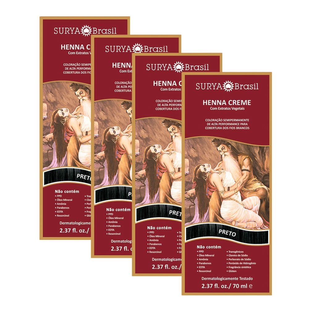 Kit 4 Henna Creme Surya Brasil Preto Kit