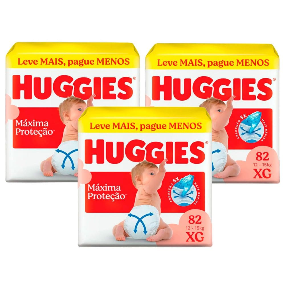 Kit 3 Fralda Huggies Máxima Proteção Tamanho XG 82 Unidades Descartáveis