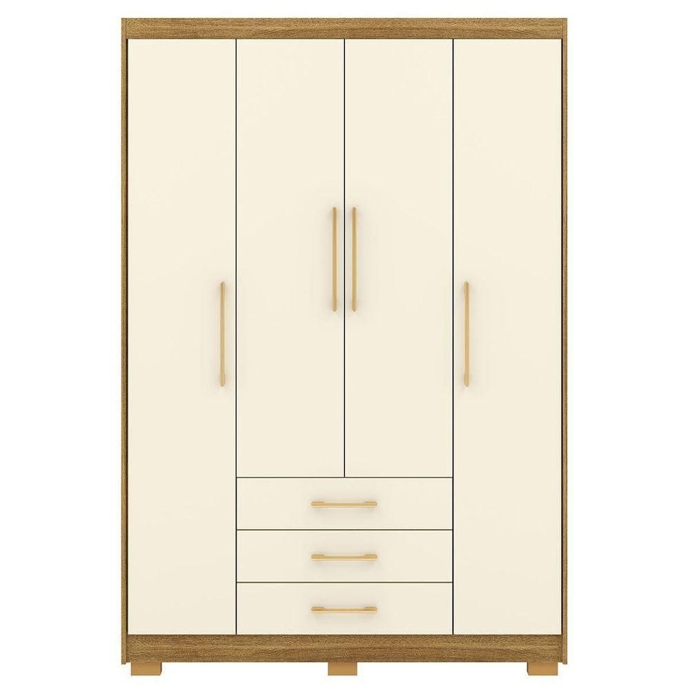 Guarda-roupa Solteiro 4 Portas 3 Gavetas 9 Prateleiras Espada Nature-champagne