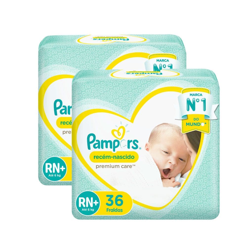 Kit 2 Fralda Pampers Recém-Nascido Tamanho RN+ 36 Fraldas Descartáveis