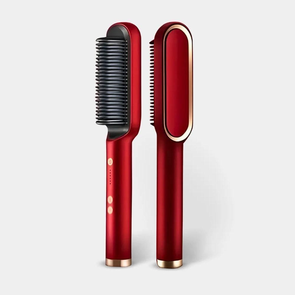 Escova Alisadora E Modeladora 5 Em 1 Bivolt Com Tecnologia De Cerâmica Ptc - Vermelha