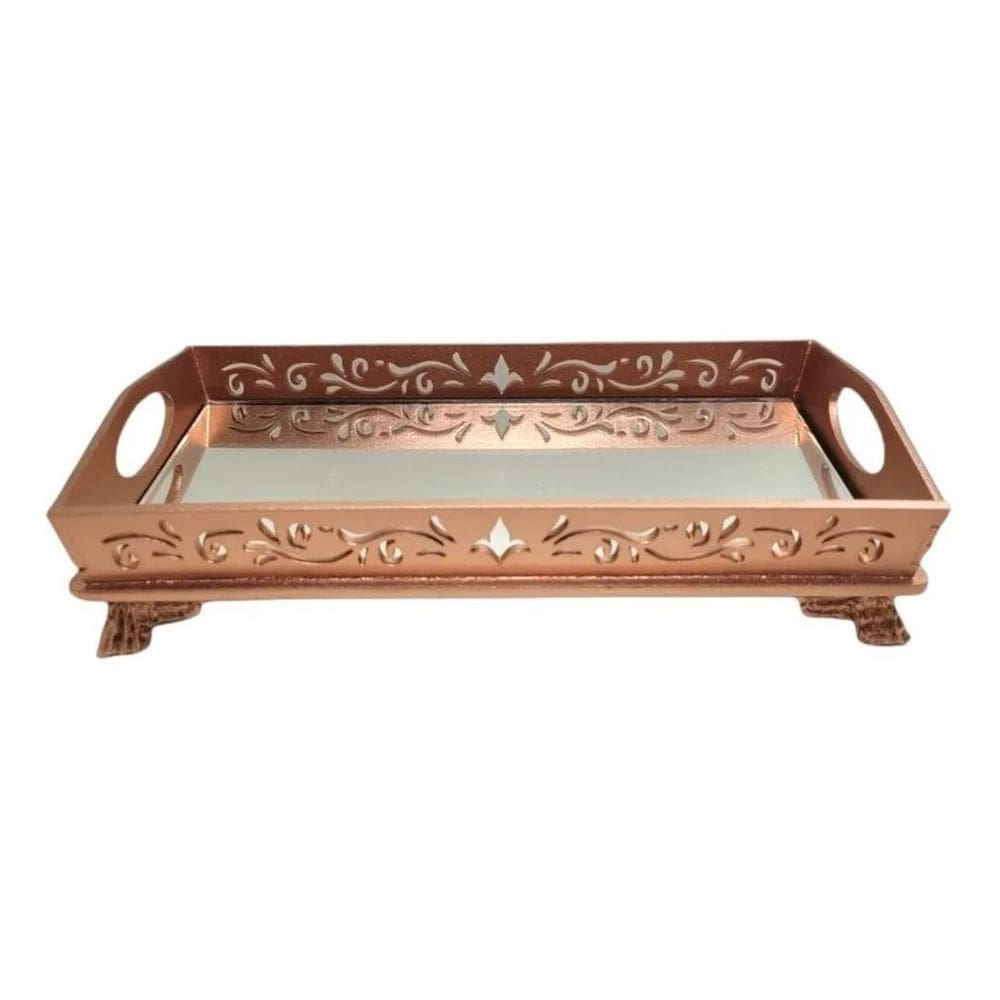 2X Bandeja Espelhada Para Decoração - Rose Gold