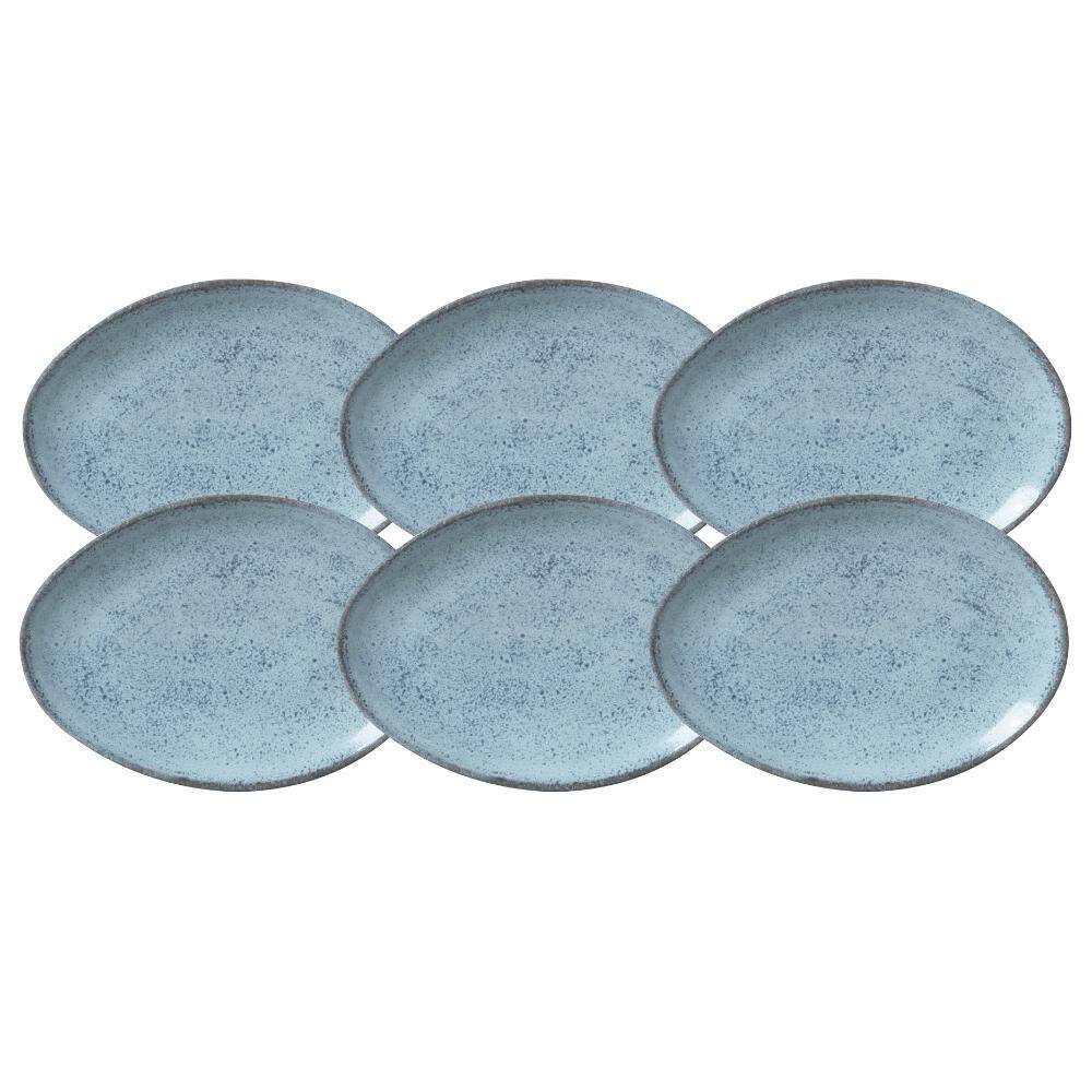 Jogo De Pratos Raso 31Cm 6 Peças Oval Orgânico Breeze Azul