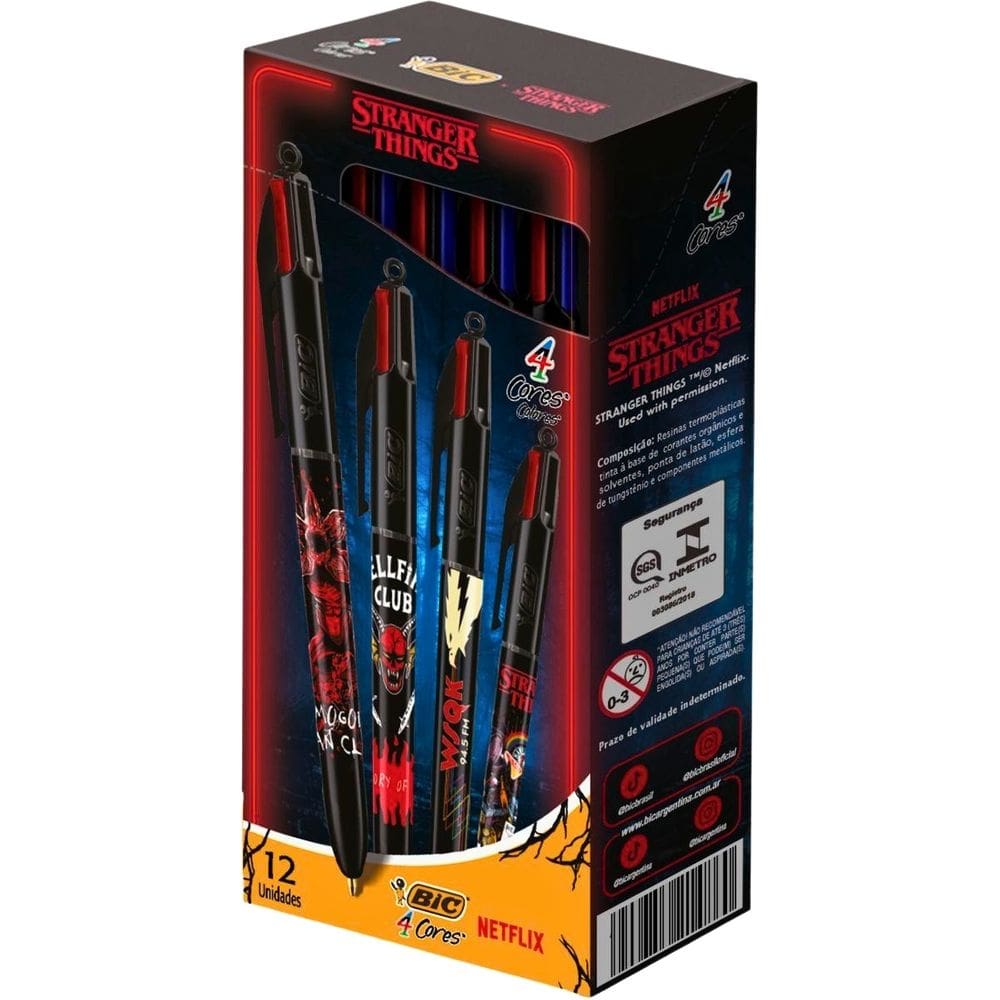 Caneta 4 Cores Caixa C/12 Stranger Things Nova temporada Bic