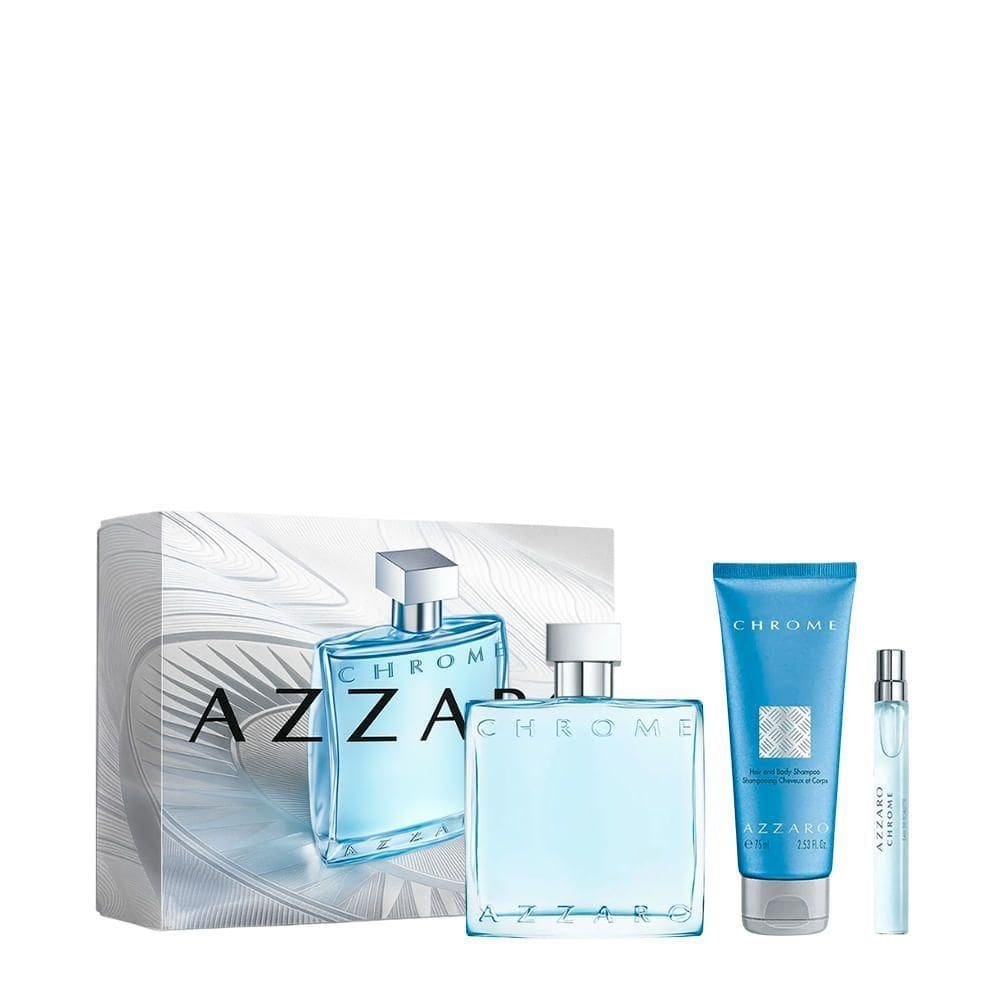 Kit Azzaro Chrome Masculino - Edt 100ml + Hair & Body Shampoo 75ml + Miniatura 10ml