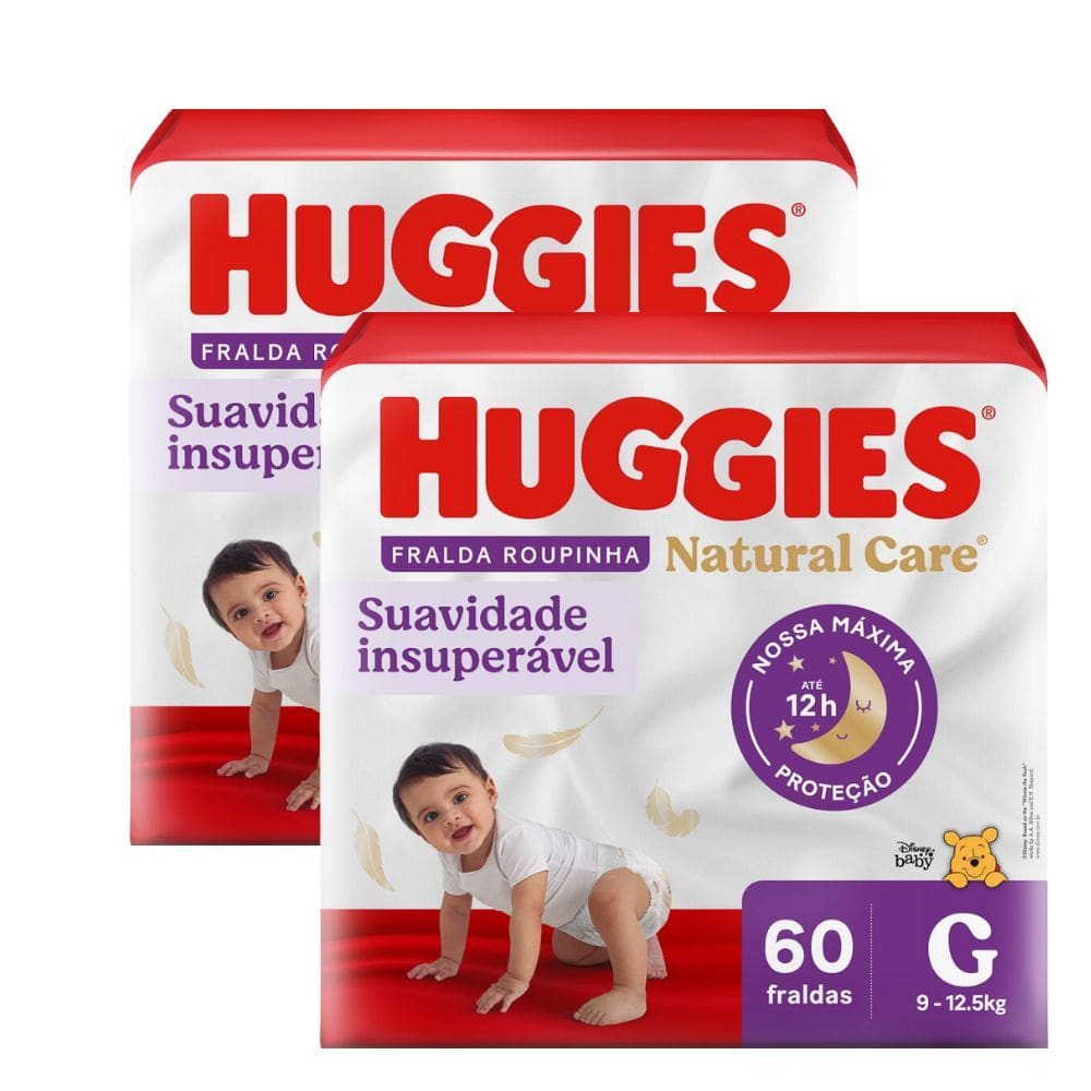Kit 2 Fralda Roupinha Huggies Natural Care Tamanho G Pacote Hiper 60 Unidades Descartáveis