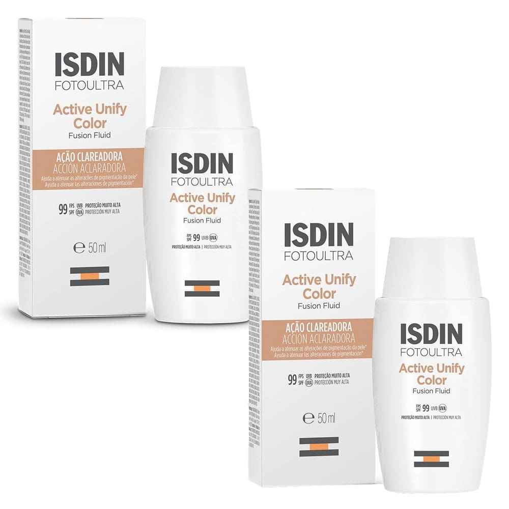 Kit 2 Clareador e Protetor Solar ISDIN Active Unify com Cor FPS99 50ml