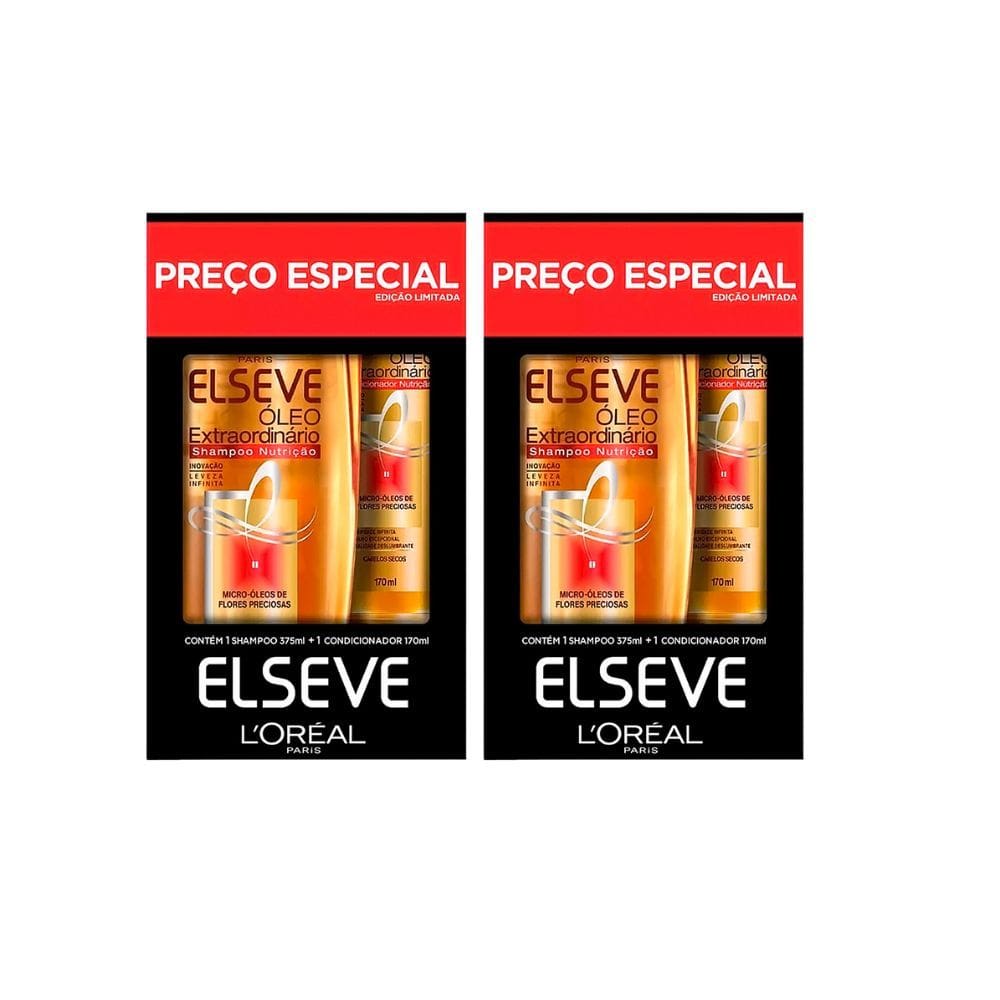 Kit 2 Elseve Óleo Extraordinário Nutrição Shampoo 375ml e Condicionador 70ml Preço Especial Edição Limitada