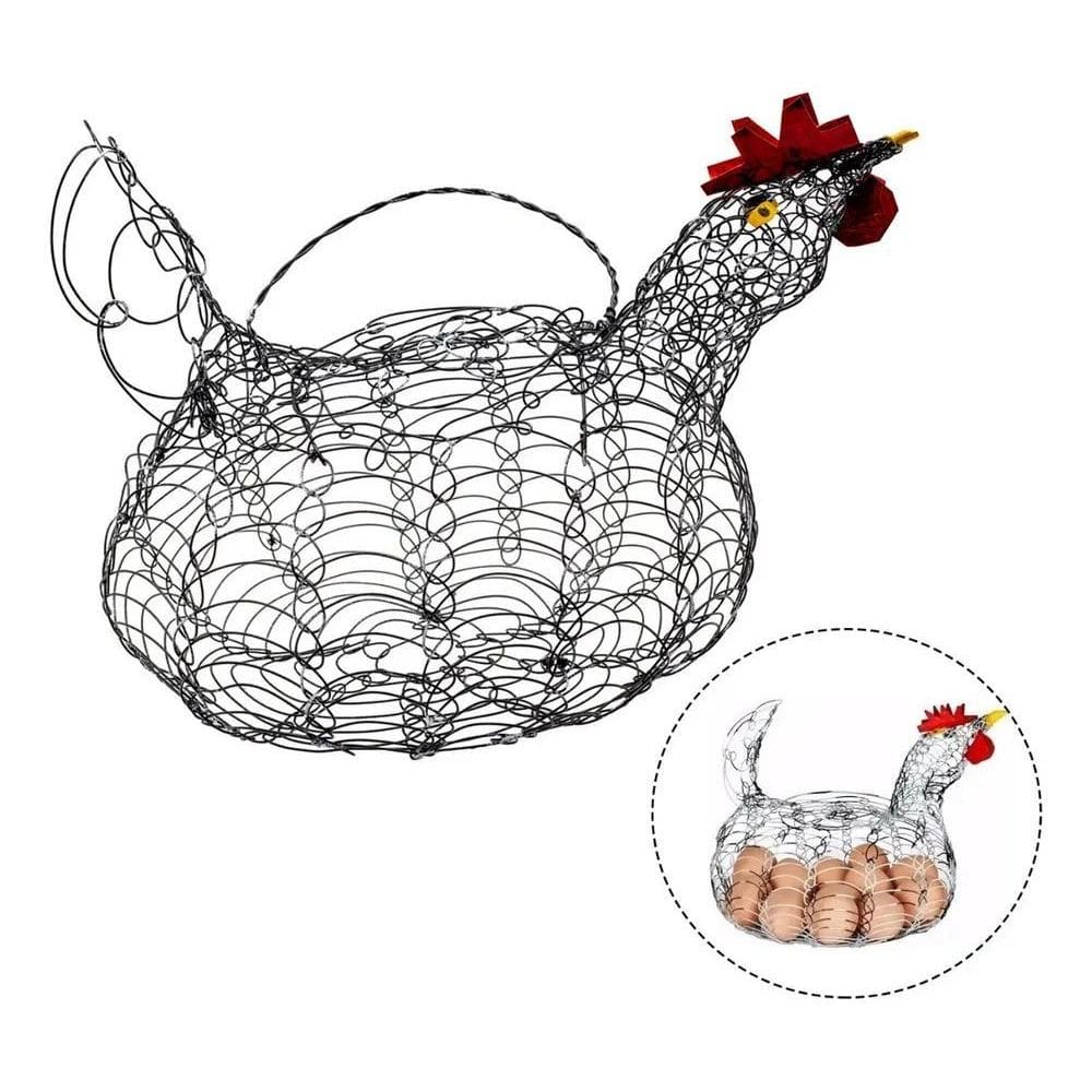 2X Porta Ovos Galinha De Arame Cesta Retrô Grande Cabe 20 Ov