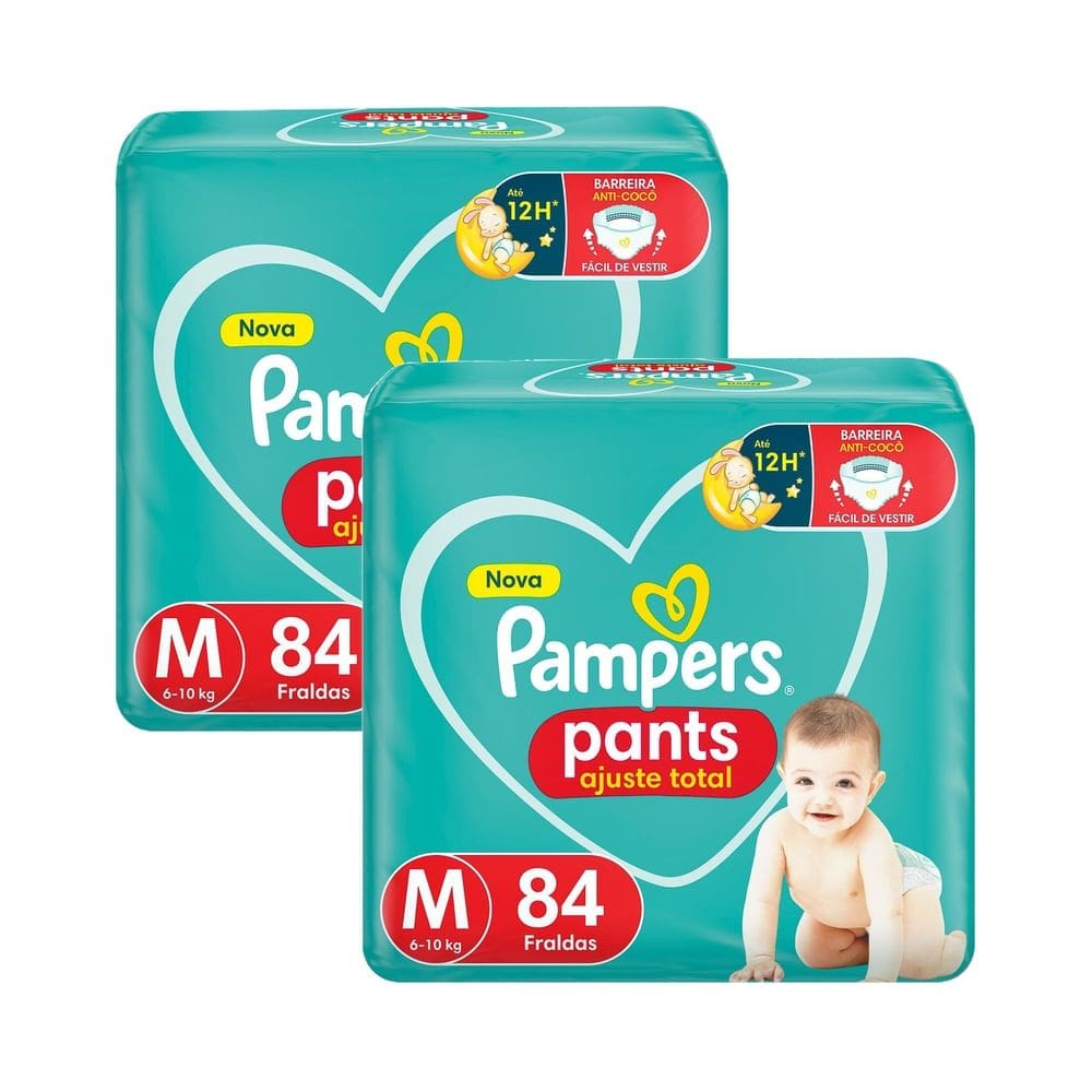 Kit 2 Fralda Pampers Pants Ajuste Total Tamanho M 84 Unidades