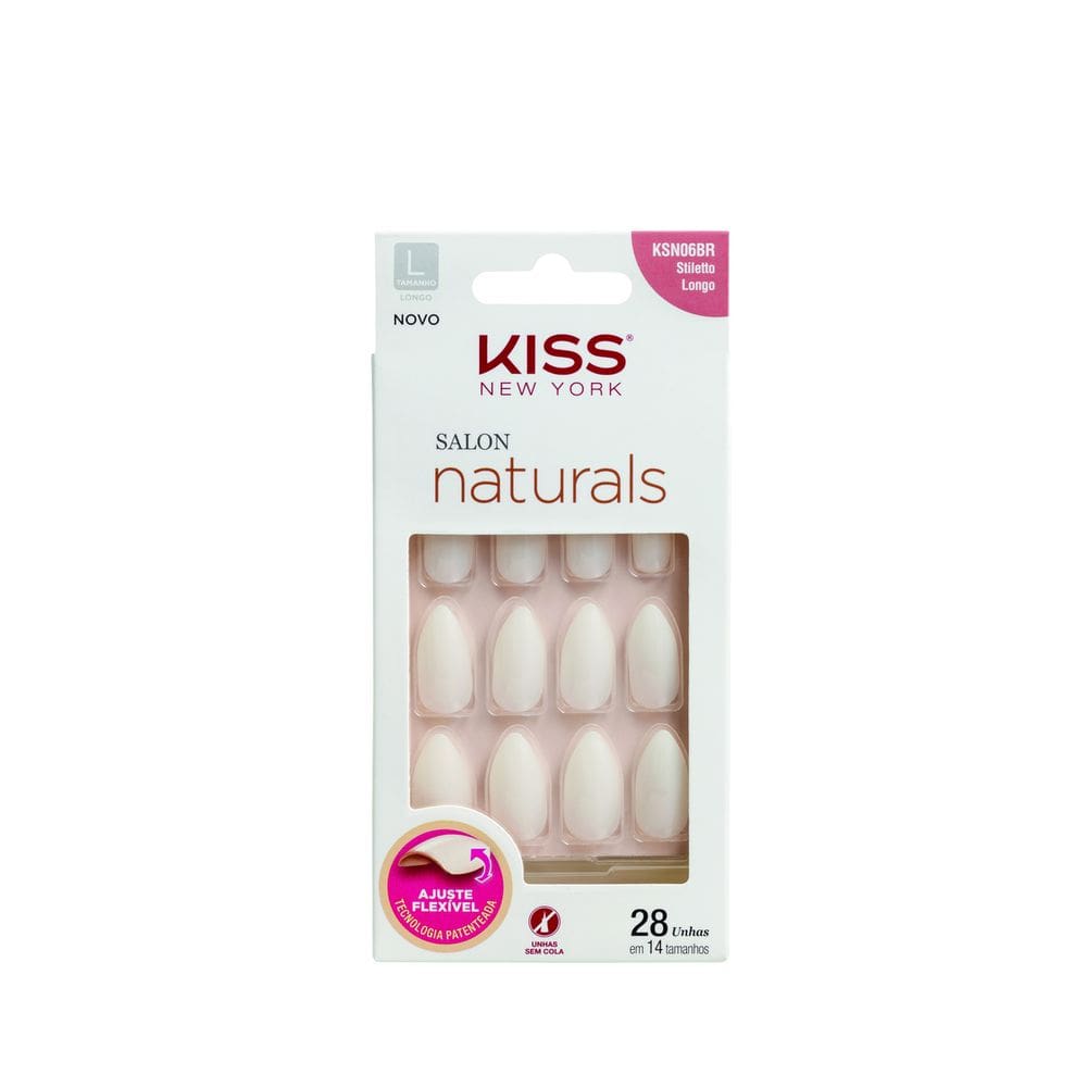 Unhas Postiças Salon Natural Longo Estileto Kiss NY