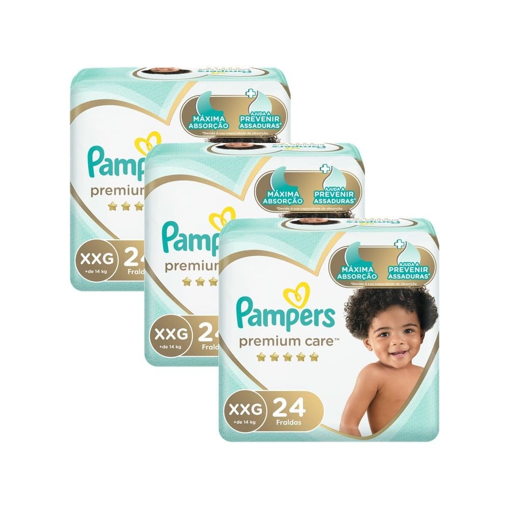 Kit 3 Fralda Pampers Premium Care Tamanho XXG Pacote Mega 24 Fraldas Descartáveis