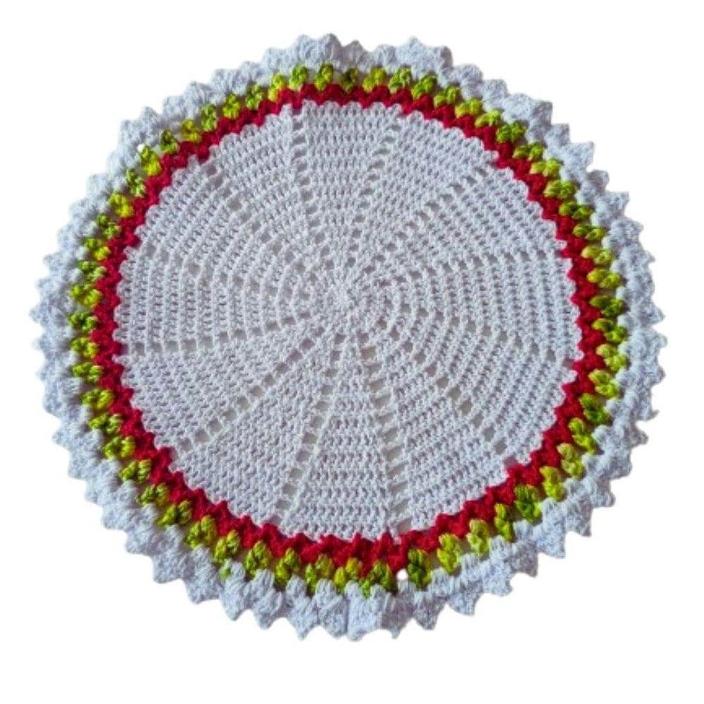 Kit 6 Sousplat Em Crochê Artesanal 35Cm Branco Vermelho E
