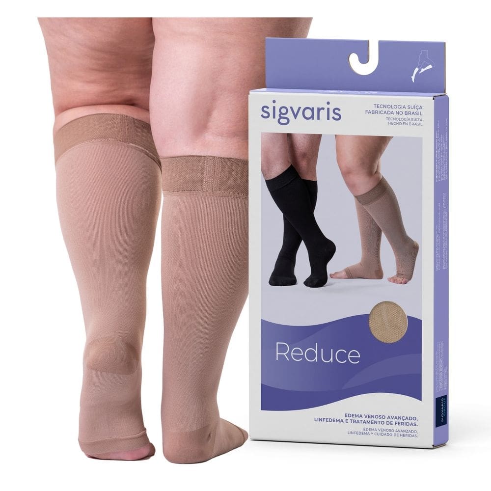 Meia 3/4 de Compressão 30-40 Sigvaris Reduce Ponta Aberta Bege Longa