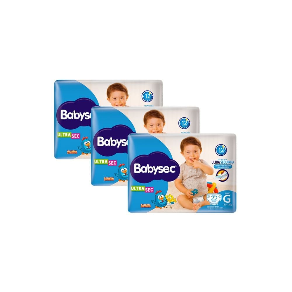 Kit 3 Fralda Babysec Ultrasec Tamanho G Pacote Jumbo 22 Unidades Descartáveis