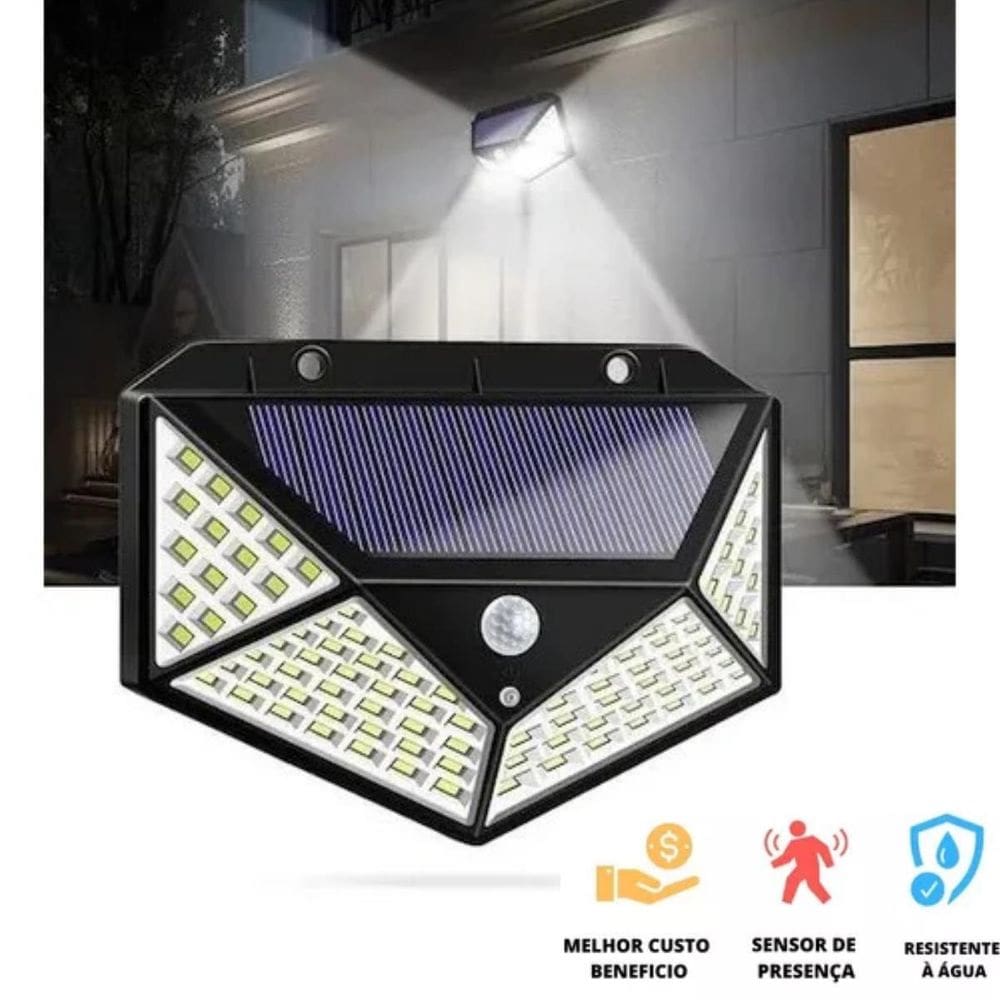 Luminária Led Solar 100 Leds Carrega Com Sol