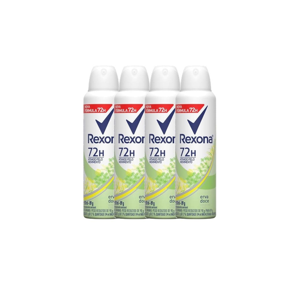 Kit 4 Desodorante Antitranspirante Aerosol Feminino Rexona Erva Doce 72 horas 150ml