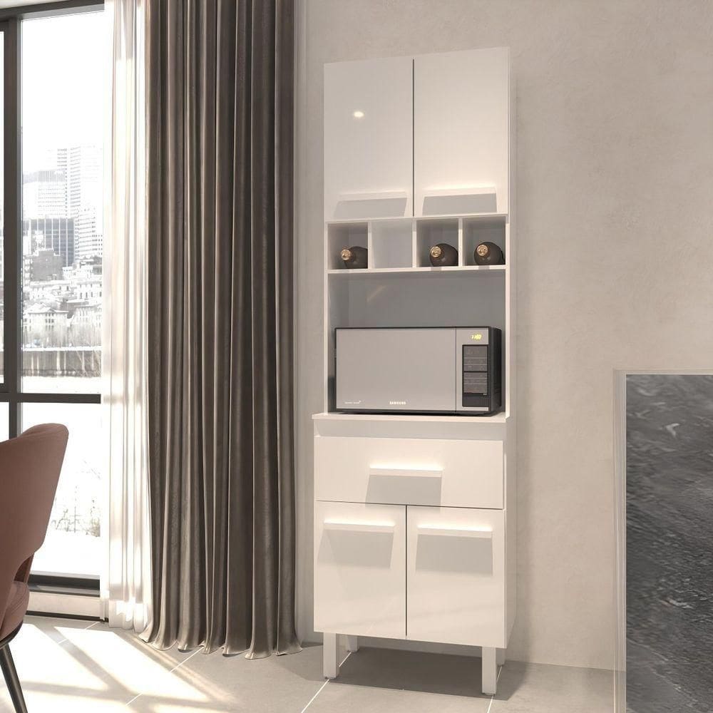 Armário Paneleiro Vivian Com Adega 4 Portas 1 Gaveta Cozinha Compacta Branco