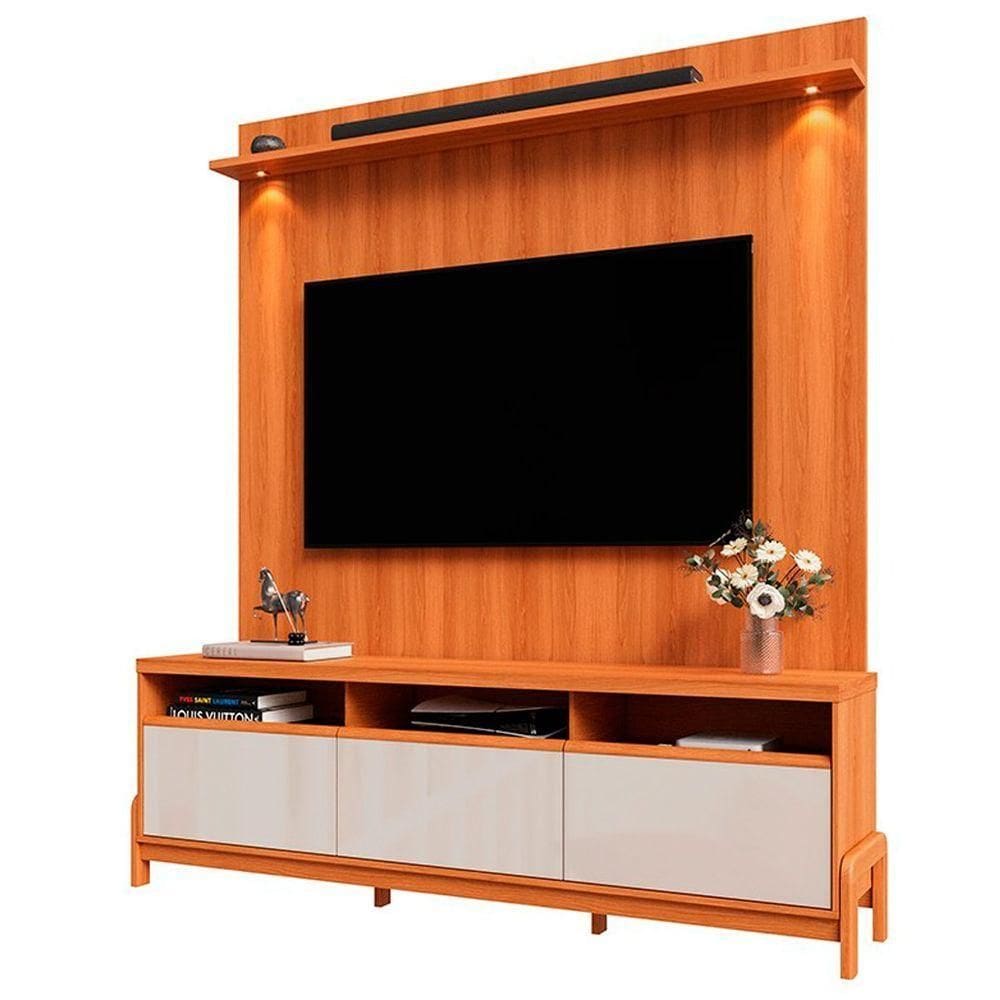 Rack Bancada Com Painel 1 Porta 2 Gavetas Para Tv De Até 75 Viron Jequitiba-off White