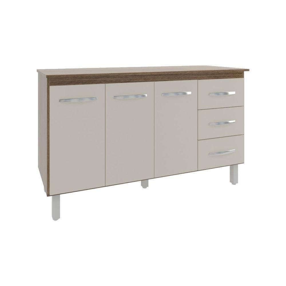 Balcão Gabinete Armário Cozinha Carine Off White Com Tampo Tampão 140 Cm Mobília Decor