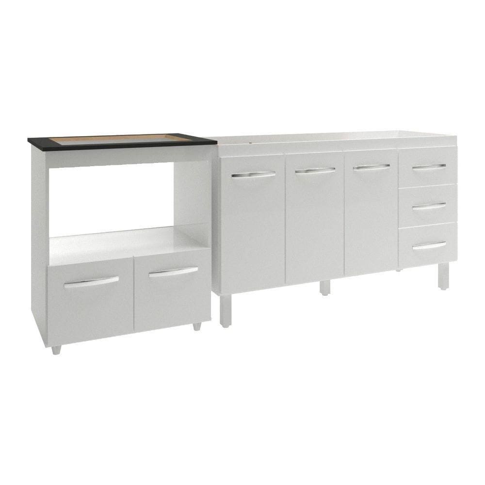Armário Balcão Gabinete De Pia 140 Cm Carine E Balcão Para Fogão Cooktop 5 Bocas E Forno Elétrico Evelyn Branco