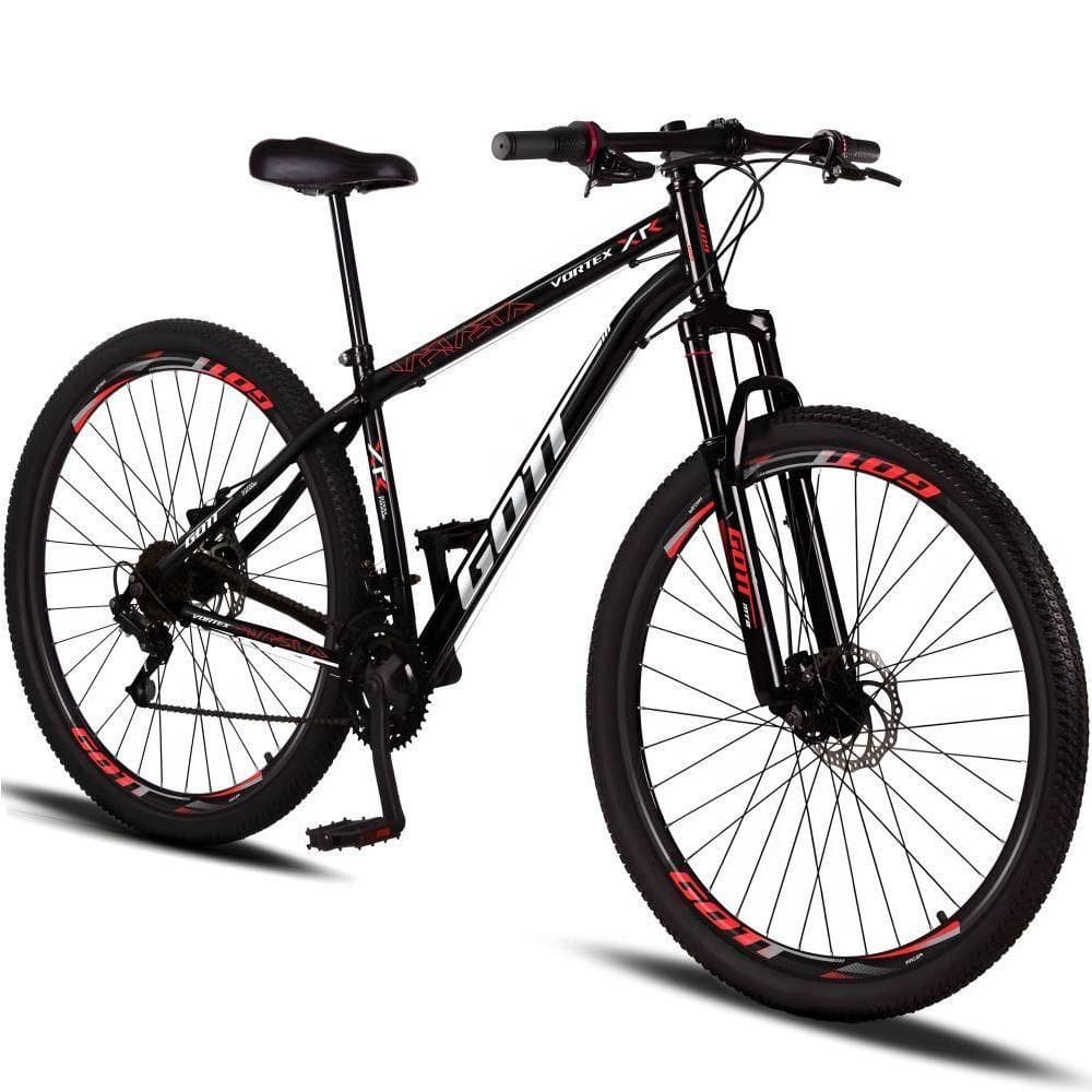 Bicicleta Aro 29 Aço Carbono Gott Vortex 21v Com Suspensão E Freio A Disco - Preto E Vermelho