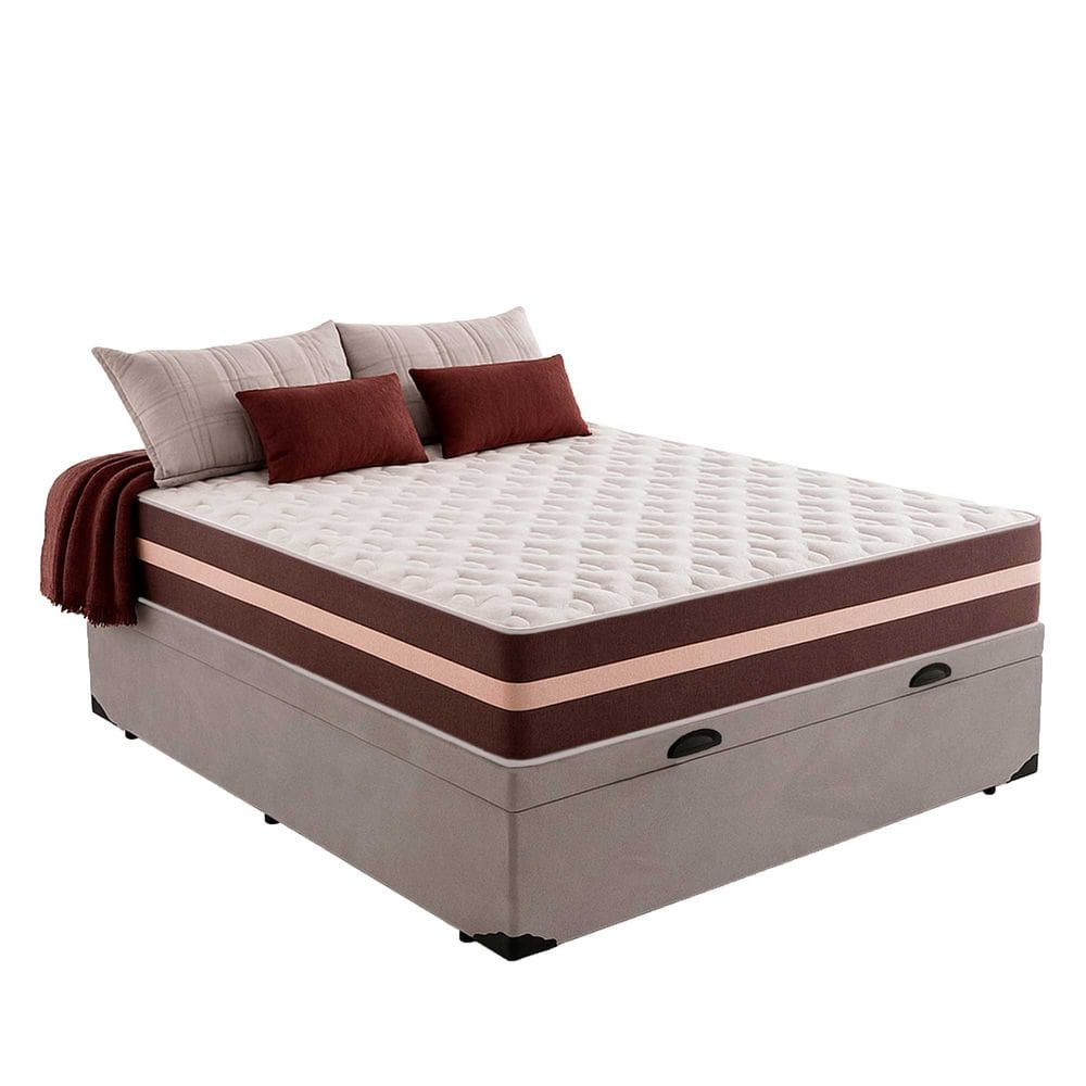 Cama Box Baú Casal 138 Suede Cinza com Colchão Little Angel Mola Superlastic 63x138x188cm