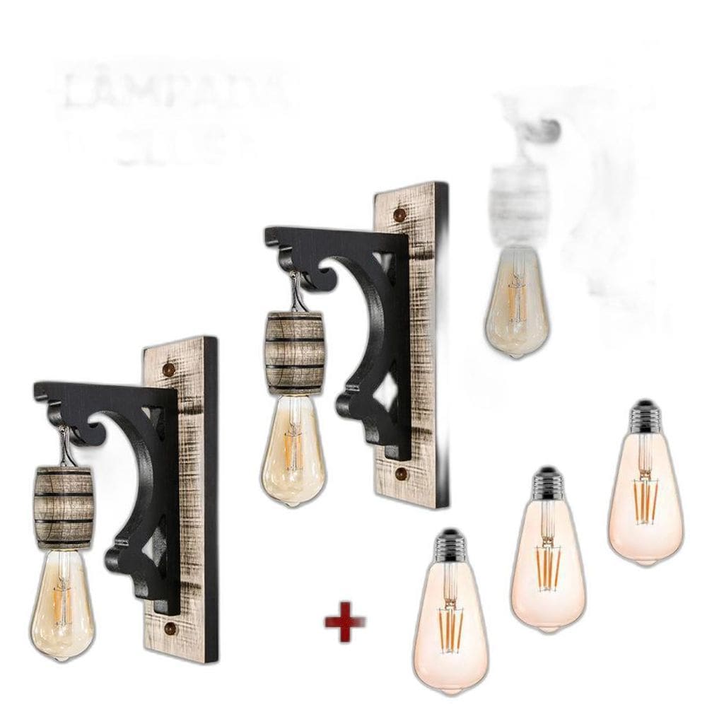 Kit 3 Arandelas Luminária Colonial Rústica Madeira + Lâmpada