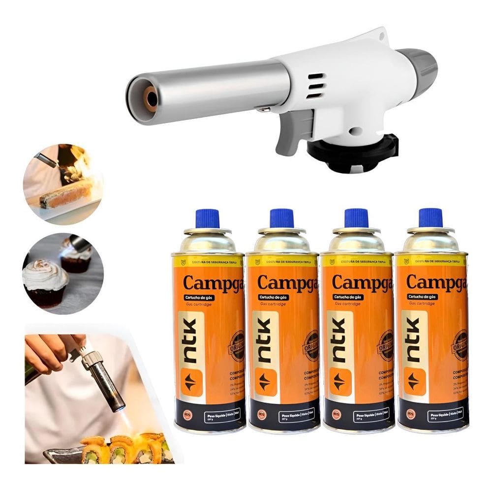 Kit C/4 Refil + Maçarico Portátil Com Regulagem Gourmet2