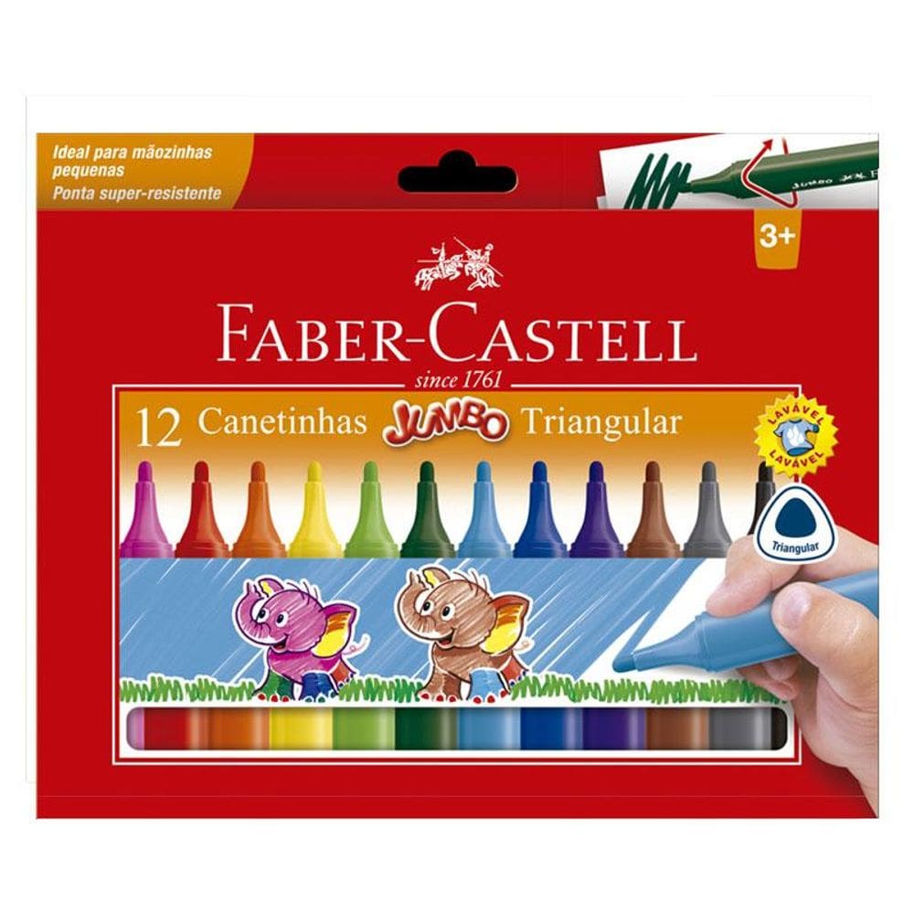 Canetinha Hidrográfica Jumbo Triangular 150212J 12 Cores - Faber Castell