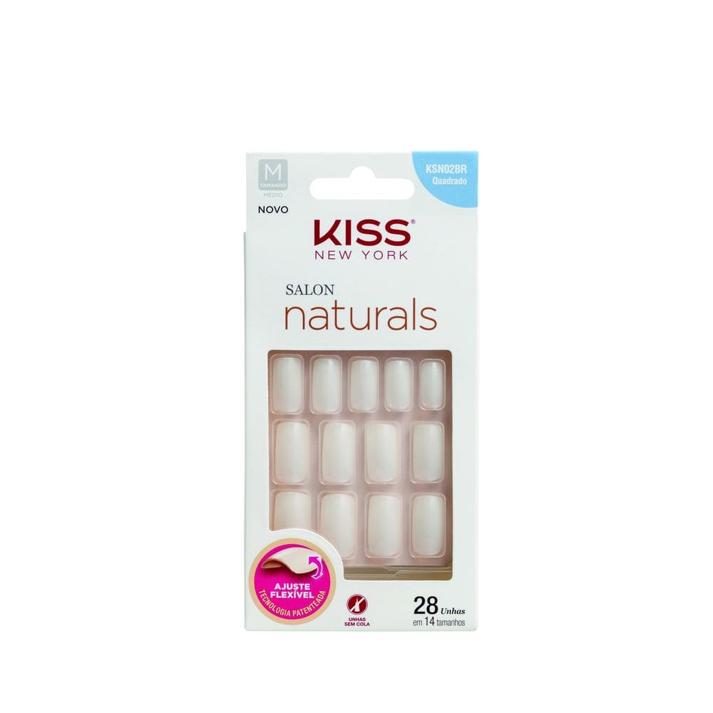 Unhas Postiças Salon Natural Médio Quadrado Kiss NY