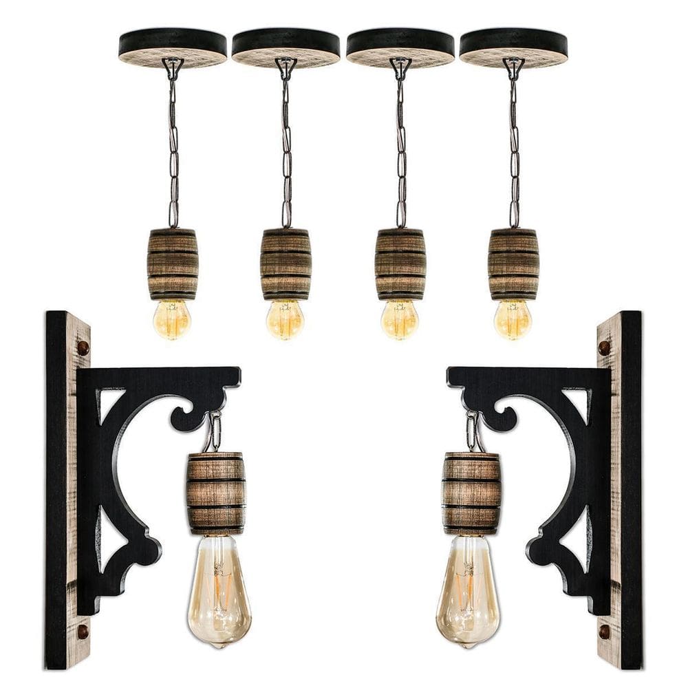 Kit Luminárias Rústicas Coloniais 4 Pendentes E 2 Arandelas