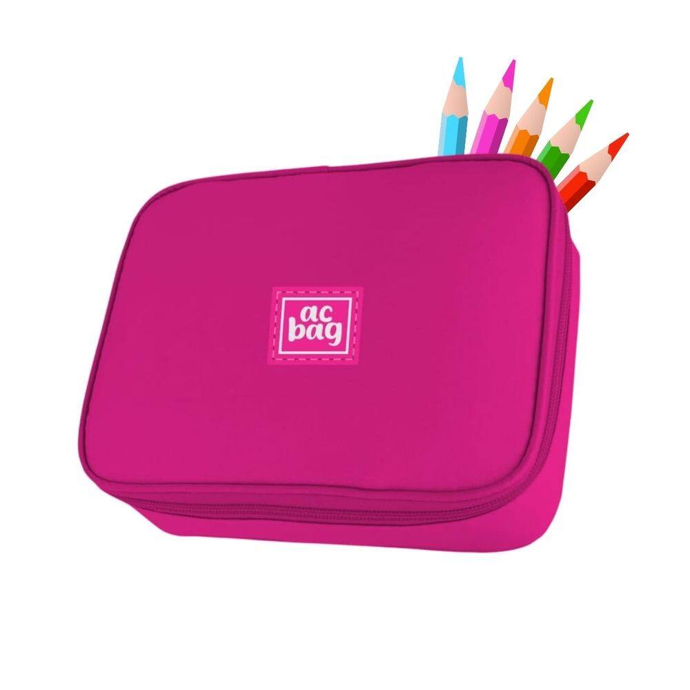 Estojo Box Organizador Pink Grande Escolar Multiuso Kawaii Volta as Aulas Ensino Fundamental Médio