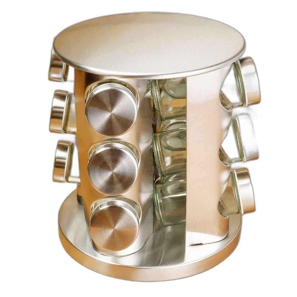 Porta Temperos Vidro Giratório Tampa Inox Condimentos