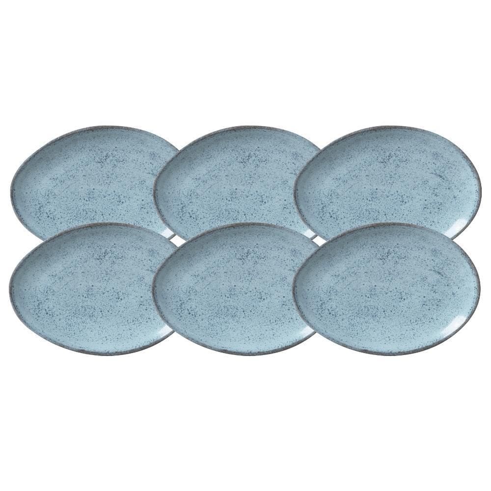 Jogo De Pratos Raso 31Cm 6 Peças Oval Orgânico Breeze Azul