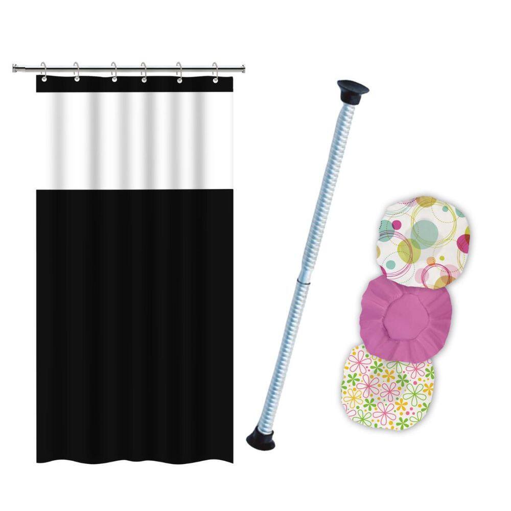 Kit Cortina Box Banheiro + Varão De Cortina + 3 Toucas