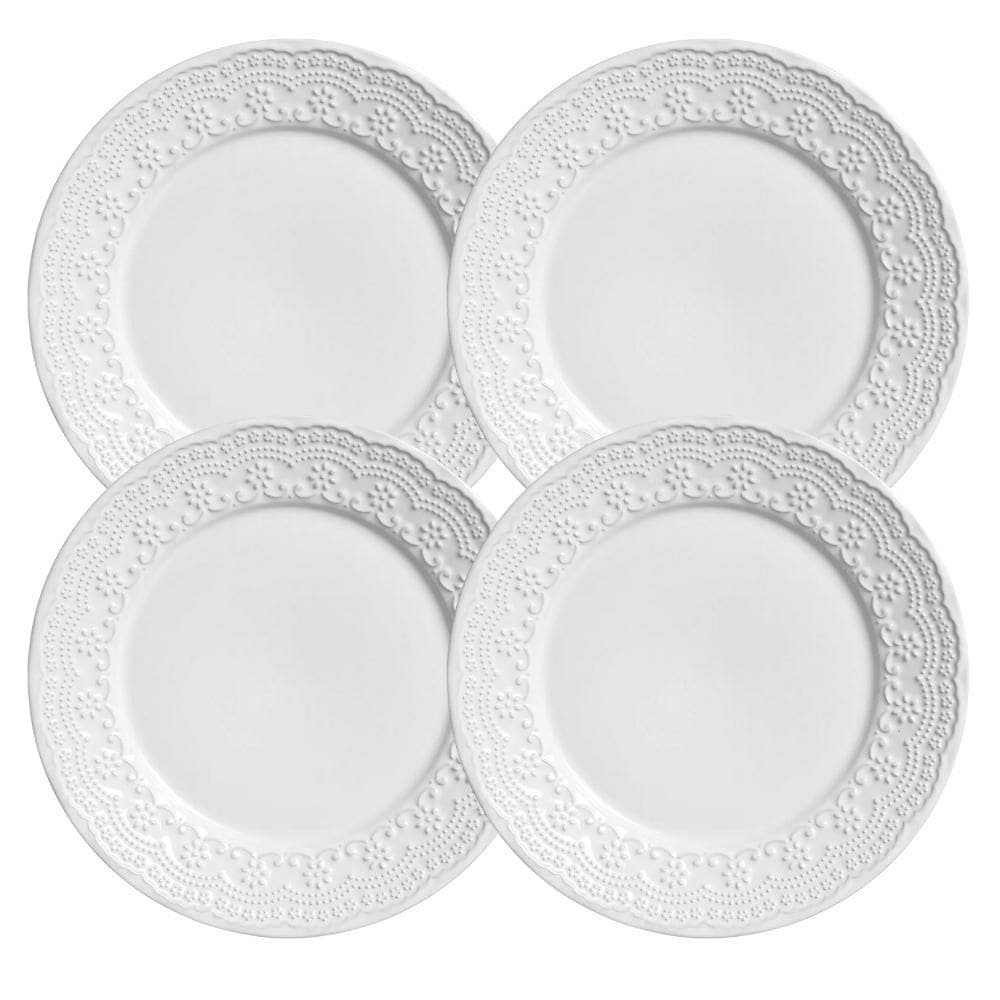 Jogo Pratos Fundo Madeleine 22Cm 4 Pçs Branco Porto Brasil