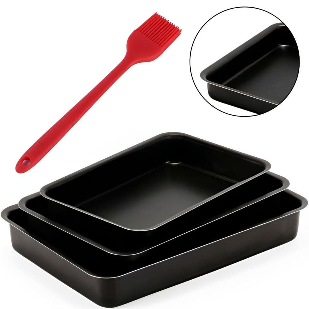 Jogo Assadeiras Retangular 03 Peças Antiaderentes + Pincel