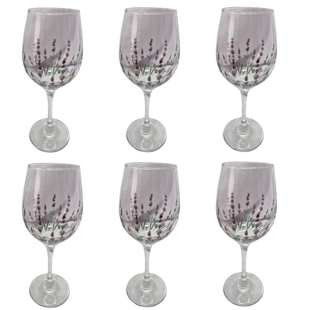 Kit 6 Taças De Vidro Grande 490Ml Vinho Água Flor Lilás