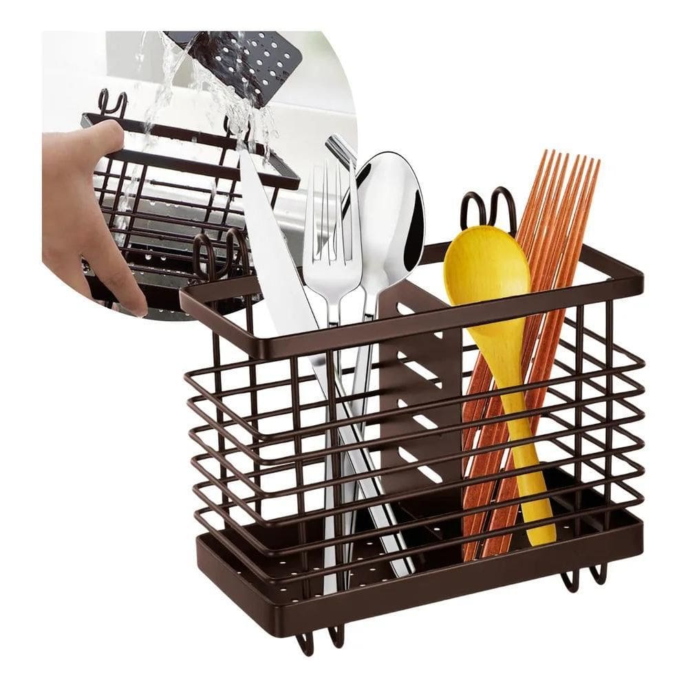 2X Escorredor De Talher Inox Porta Talheres Suporte Quadrado