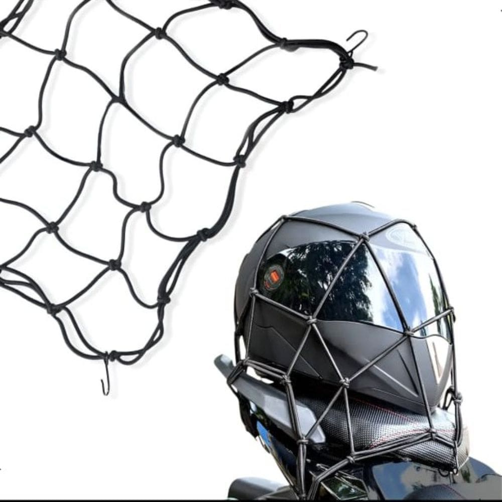 Rede Elástica Aranha Para Capacete e Bagageiro De Moto 40x40cm Com Ganchos – Redinha Preta Ideal Para Baú e Cargas