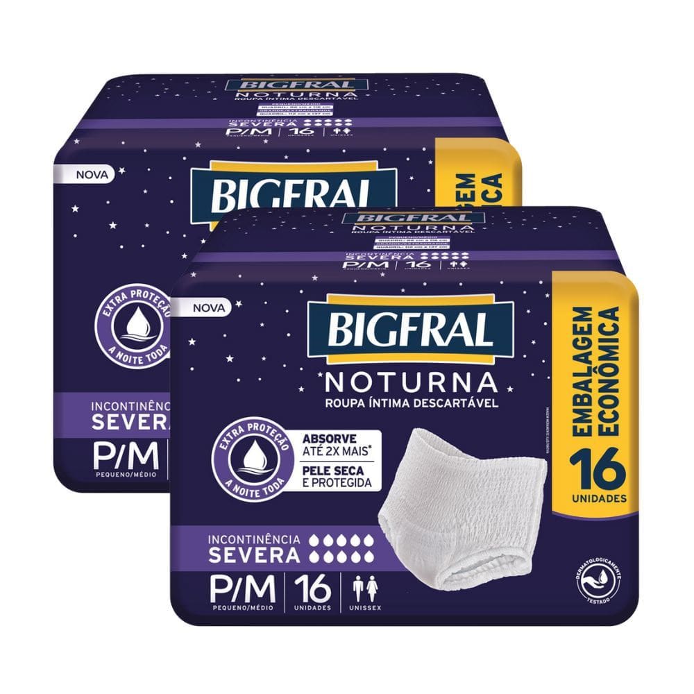 Kit 2 Roupa Íntima Descartável Bigfral Noturna G/XG 16 Unidades Embalagem Econômica