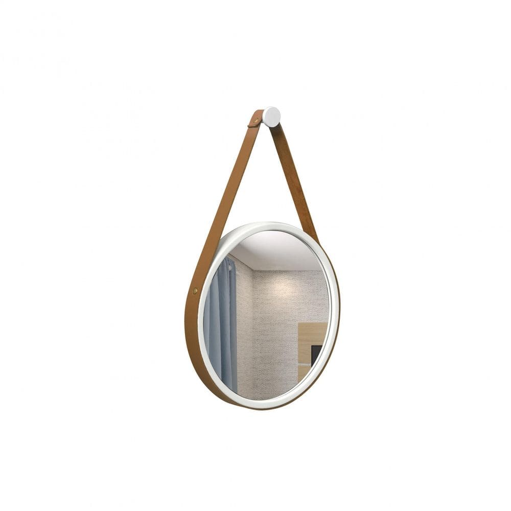 Espelho Decorativo Adnet Branco Alça Caramelo 20Cm